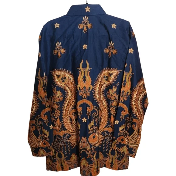 MEN'S BATIK SOGA BUTTON DOWN FULLY LINED SHIRT NAVY BROWN SIZE XXL LIKE NEW - Picture 8 of 9